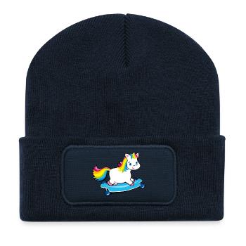 Licorne Pummel Longboard dans des couleurs arc-en- - Beanie recyclé à patch - bleu marine - Devant