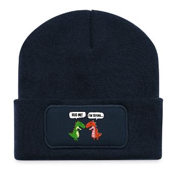 Umarme Mich T-Rex Dinosaurier Dino Tyrannosaurus - Recycelte Patch Beanie - French Navy - Vorne