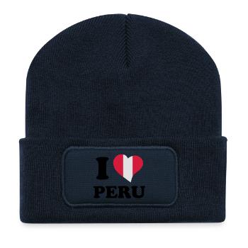 I love Peru - Ich liebe Peru - Recycelte Patch Beanie - French Navy - Vorne