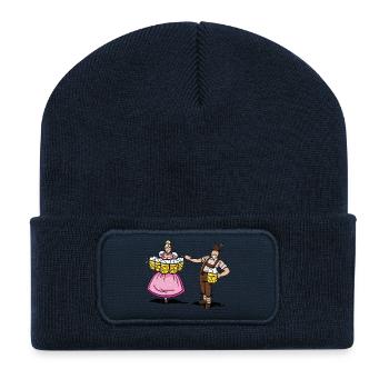 Lederhosen Man Welcomes Beer Waitress - Recycelte Patch Beanie - French Navy - Vorne