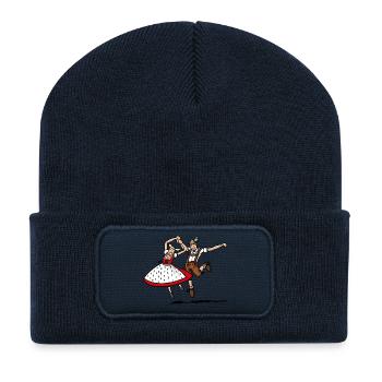 Jumping Bavarian Dancer Couple - Recycelte Patch Beanie - French Navy - Vorne