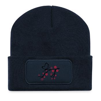 Liebe - Schmetterling Herz Zweig - Recycelte Patch Beanie - French Navy - Vorne