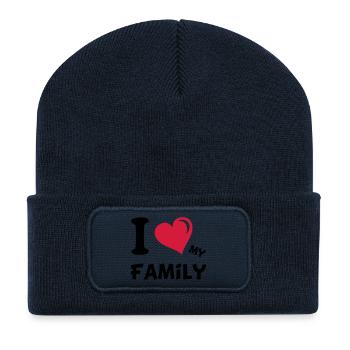 i_love_my_family - Beanie recyclé à patch - bleu marine - Devant