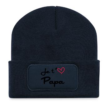 Je t'aime Papa / Naissance / Bébé / Fête des Pères - Recycelte Patch Beanie - French Navy - Vorne