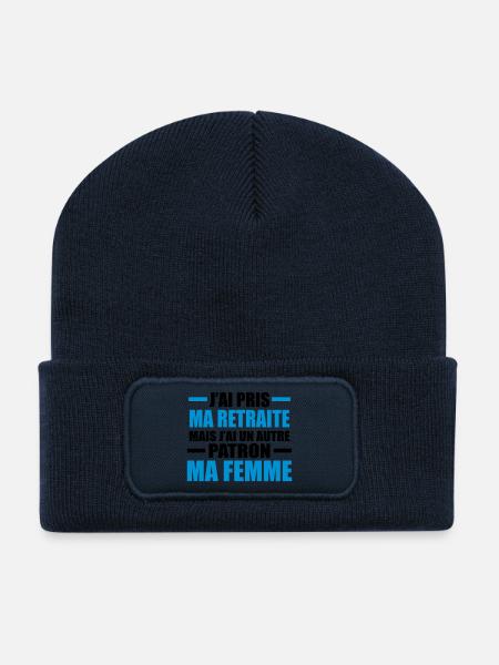j'ai pris ma retraite j'ai un autre patron ma femm - Beanie recyclé à patch - bleu marine