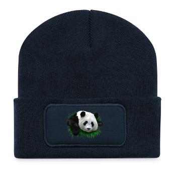panda - Beanie recyclé à patch - bleu marine - Devant