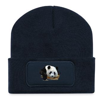 panda - Beanie recyclé à patch - bleu marine - Devant