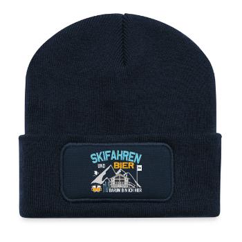 Skifahren & Bier Shirt – Lustiger Spruch für Après - Recycelte Patch Beanie - French Navy - Vorne