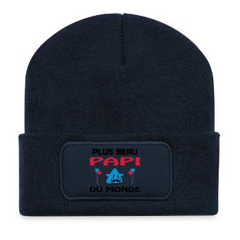 Plus beau papi du monde - Beanie recyclé à patch - bleu marine - Devant