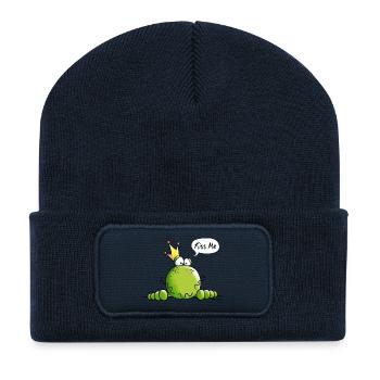 Frosch mit Krone - Frösche - König - Kiss Me - Recycelte Patch Beanie - French Navy - Vorne