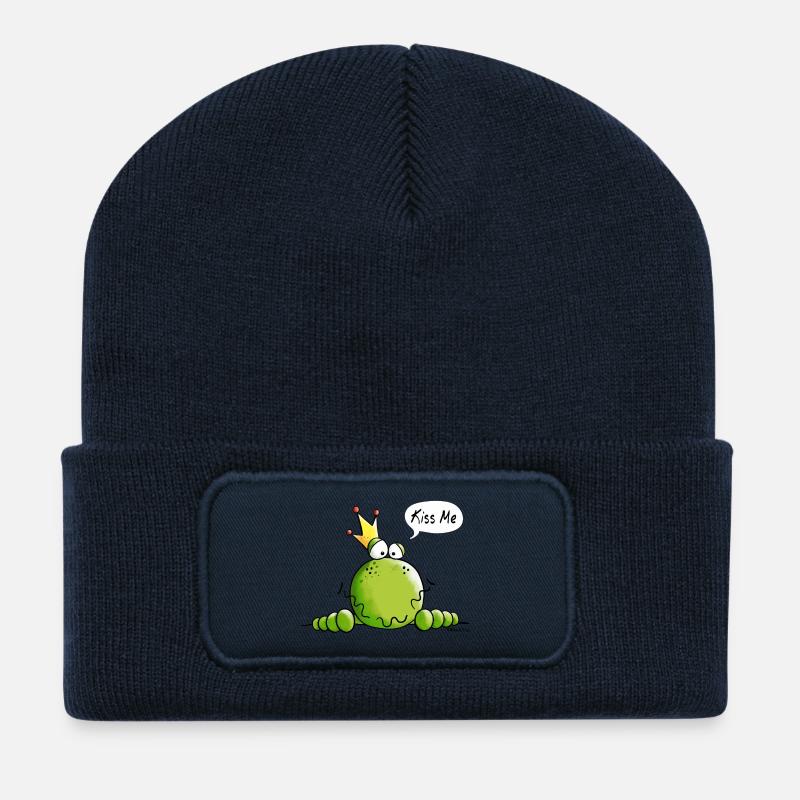 Frog King Kiss Me - Funny - Comic - Cartoon - Recycled Patch Beanie - french navy