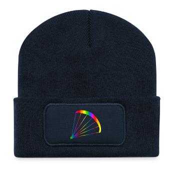 Bunter Gleitschirm Regenbogen - Recycelte Patch Beanie - French Navy - Vorne