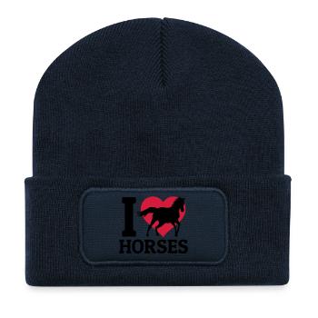 I love Horses - Beanie recyclé à patch - bleu marine - Devant