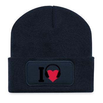 I love Music - J'aime la musique - Beanie recyclé à patch - bleu marine - Devant