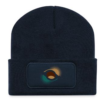 Kastanie mit abstrakter Hülle - Recycelte Patch Beanie - French Navy - Vorne