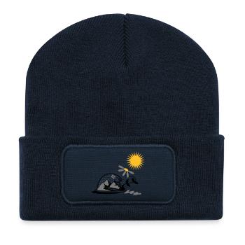 Schneekugel mit Sonnenblume und Sonne - Recycelte Patch Beanie - French Navy - Vorne