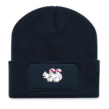Un couple d’écureuils aime la Saint-Valentin amoureuse - Beanie recyclé à patch - bleu marine - Devant