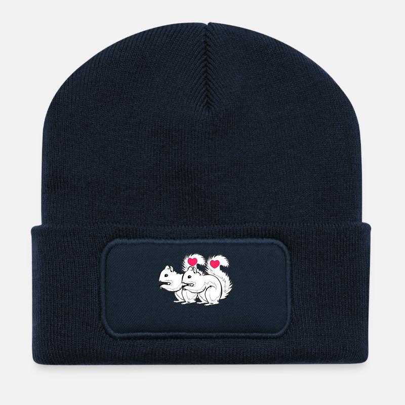 Eichhörnchen Paar Liebe Valentinstag verliebt - Recycelte Patch Beanie - French Navy