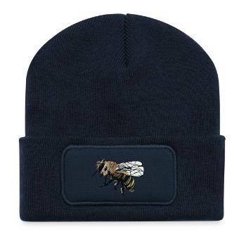 Illustration stylisée d’abeille - Beanie recyclé à patch - bleu marine - Devant