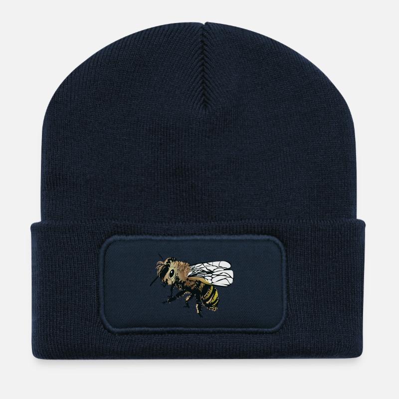 Stilisiertes Honigbiene Illustration - Recycelte Patch Beanie - French Navy