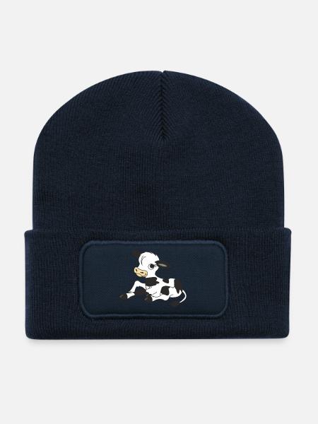 Schwarz, Weißes Kalb, Kalb - Recycelte Patch Beanie - French Navy