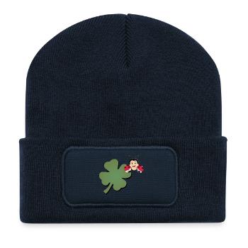 Kleeblatt mit Ladybug (Marienkäfer) - Recycelte Patch Beanie - French Navy - Vorne