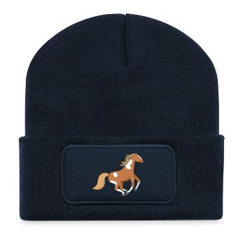 Cheval - Beanie recyclé à patch - bleu marine - Devant