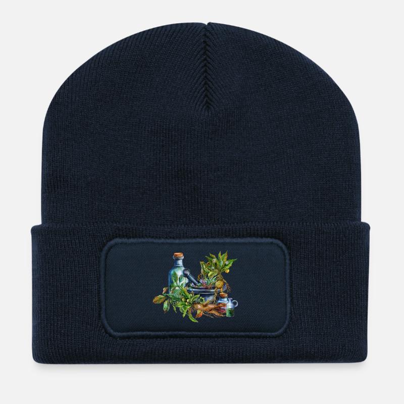 Kräuterhexe Utensilien Fantasy Design - Recycelte Patch Beanie - French Navy