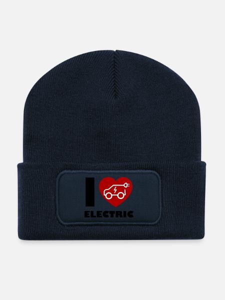 E-Auto, Klimawandel und Hybrid - Recycelte Patch Beanie - French Navy