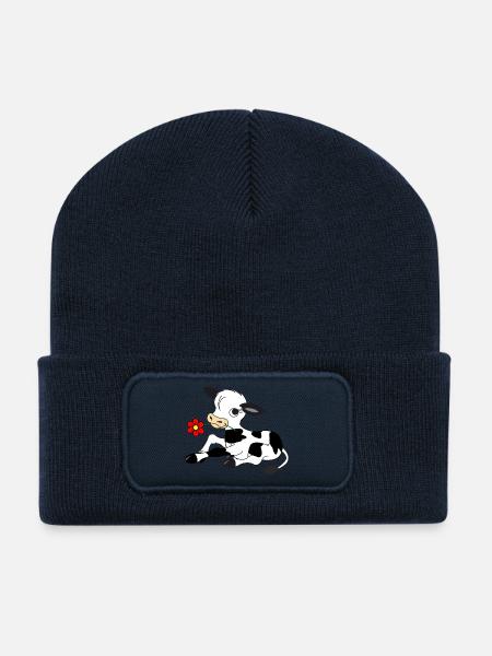 Kalb mit Blüte im Mund - Recycelte Patch Beanie - French Navy