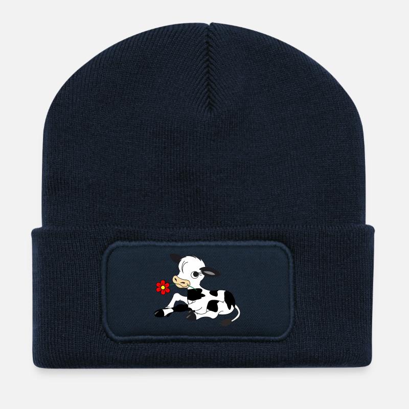 Kalb mit Blüte im Mund - Recycelte Patch Beanie - French Navy