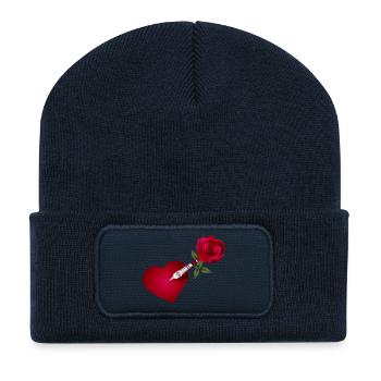 Dart Pfeil mit Rose und Herz als Zielscheibe - Recycelte Patch Beanie - French Navy - Vorne