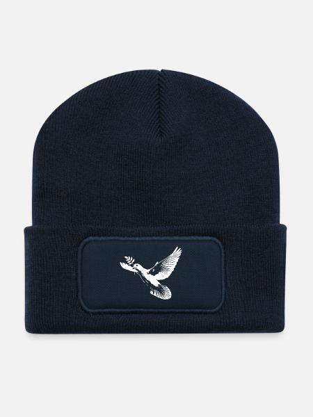 Weiße Friedenstaube - Recycelte Patch Beanie - French Navy