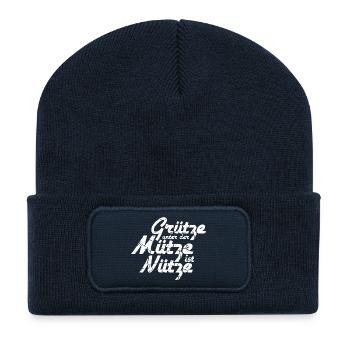 Grütze unter der Mütze Weiss - Recycelte Patch Beanie - French Navy - Vorne