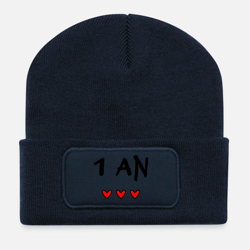 1 AN. 1er ANNIVERSAIRE. ANNIVERSAIRE 1 AN. ANNIV - Beanie recyclé à patch - bleu marine