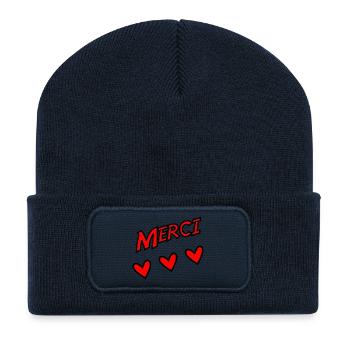 MERCI. THANKS. THANK YOU. ANNIVERSAIRE. NAISSANCE. - Beanie recyclé à patch - bleu marine - Devant