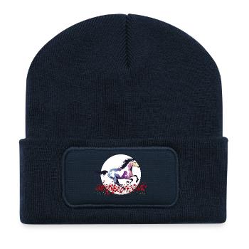 pferd reiten mädchen pink wild LBGTQ blumen natur - Recycelte Patch Beanie - French Navy - Vorne