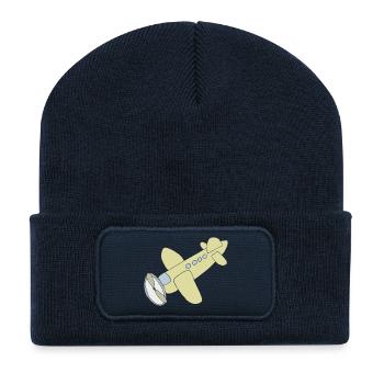 Bande dessinée d’avion - Beanie recyclé à patch - bleu marine - Devant