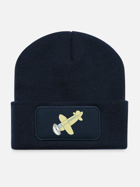 Bande dessinée d’avion - Beanie recyclé à patch - bleu marine