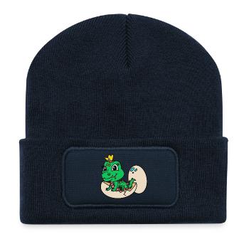 Drache mit Krone aus dem Ei - Recycelte Patch Beanie - French Navy - Vorne