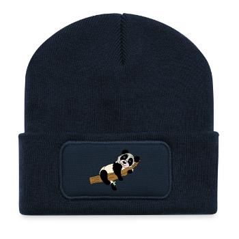 Panda auf Ast Illustration - Recycelte Patch Beanie - French Navy - Vorne