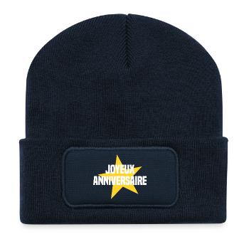 Joyeux anniversaire étoile - Beanie recyclé à patch - bleu marine - Devant