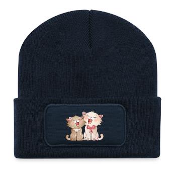 two cute singing cats children - Recycled Patch Beanie - french navy - Front