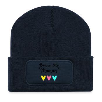 FÊTE DES MÈRES. BONNE FÊTE MAMAN. MAMAN. COEUR - Beanie recyclé à patch - bleu marine - Devant