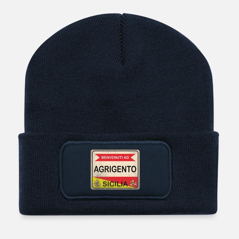 Sizilien T-Shirt Agrigento Willkommensschild - Recycelte Patch Beanie - French Navy