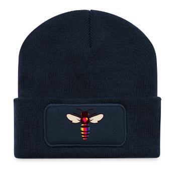 stylized bee in colorful look and bee heart - Recycled Patch Beanie - french navy - Front