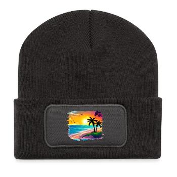 Summer Sunset Beach Watercolor - Recycled Patch Beanie - dark grey - Front