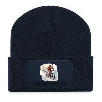 Santa mit Mountainbike fertig - Recycelte Patch Beanie - French Navy - Vorne