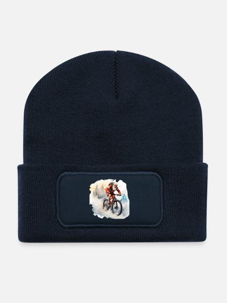 Santa finished with mountain bike - Recycled Patch Beanie - french navy