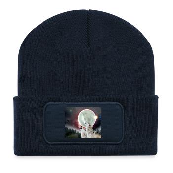 Loups hurlant lune éclipse loup Art - Beanie recyclé à patch - bleu marine - Devant